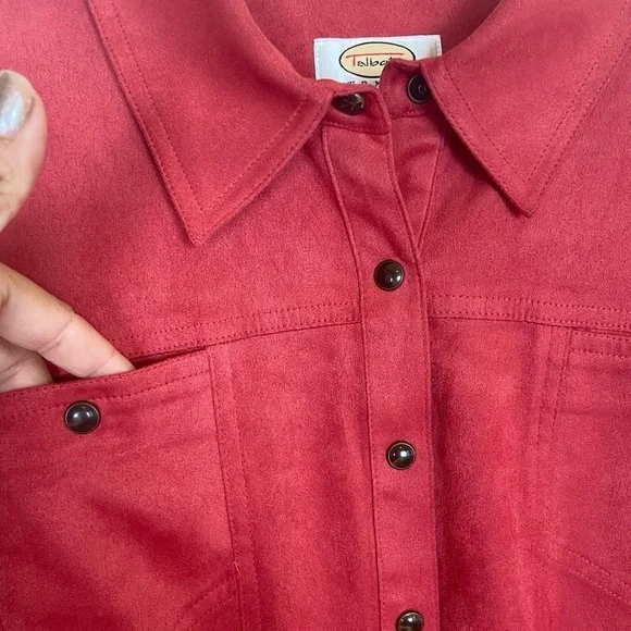 Talbots Dress Size 14W Cherry Pink Long Vintage Faux Suede Stretch Long Sleeve - Picture 3 of 11